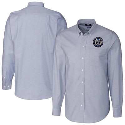 Men's Cutter & Buck  Light Blue Philadelphia Union Stretch Oxford Stripe Tri-Blend Long Sleeve Button-Down Shirt