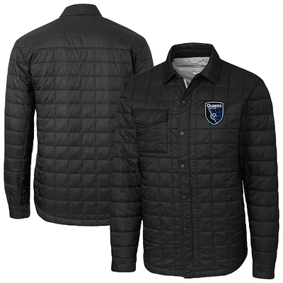 Men's Cutter & Buck  Black San Jose Earthquakes Rainier PrimaLoft Eco Insulated Quilted Shirt Jacket
