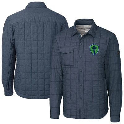 Men's Cutter & Buck  Anthracite Seattle Sounders FC Rainier PrimaLoft Eco Insulated Quilted Shirt Jacket