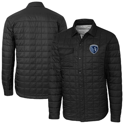 Men's Cutter & Buck  Black Sporting Kansas City Rainier PrimaLoft Eco Insulated Quilted Shirt Jacket