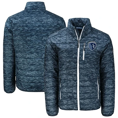 Men's Cutter & Buck  Navy Sporting Kansas City Rainier PrimaLoft Eco Insulated Full-Zip Printed Puffer Jacket