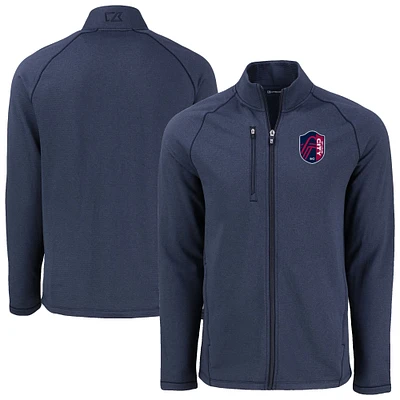 Men's Cutter & Buck  Heather Navy St. Louis City SC Peshastin Eco Fleece Recycled Raglan Full-Zip Jacket