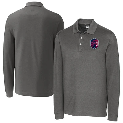 Men's Cutter & Buck  Gray St. Louis City SC Advantage Eco Tri-Blend Pique Long Sleeve Polo