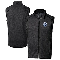 Men's Cutter & Buck  Heather Charcoal Vancouver Whitecaps FC Mainsail Sweater-Knit Full-Zip Vest