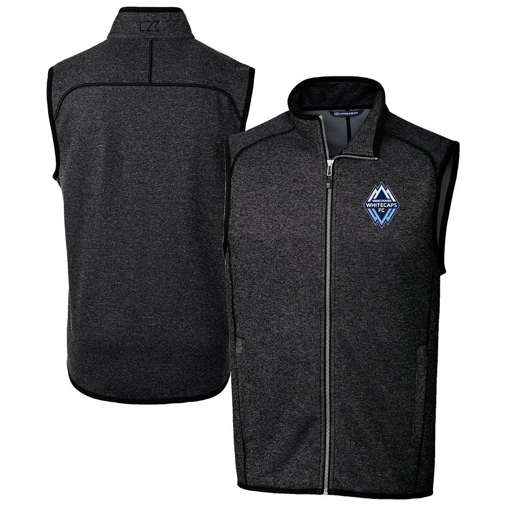 Men's Cutter & Buck  Heather Charcoal Vancouver Whitecaps FC Mainsail Sweater-Knit Full-Zip Vest