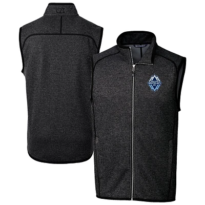 Men's Cutter & Buck  Heather Charcoal Vancouver Whitecaps FC Mainsail Sweater-Knit Full-Zip Vest