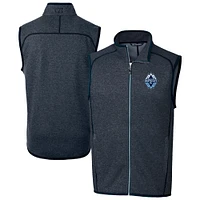 Men's Cutter & Buck  Heather Navy Vancouver Whitecaps FC Mainsail Sweater-Knit Full-Zip Vest