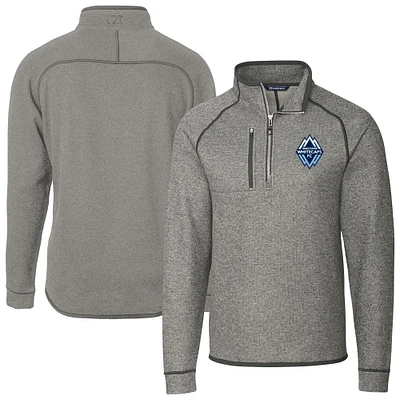 Men's Cutter & Buck  Heather Gray Vancouver Whitecaps FC Mainsail Sweater-Knit Half-Zip Raglan Pullover Jacket