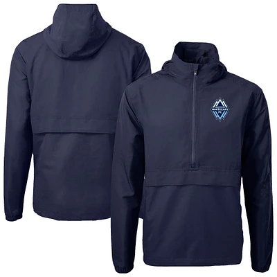 Men's Cutter & Buck Navy Vancouver Whitecaps FC Charter Eco Recycled Anorak Hooded Half-Zip Jacket