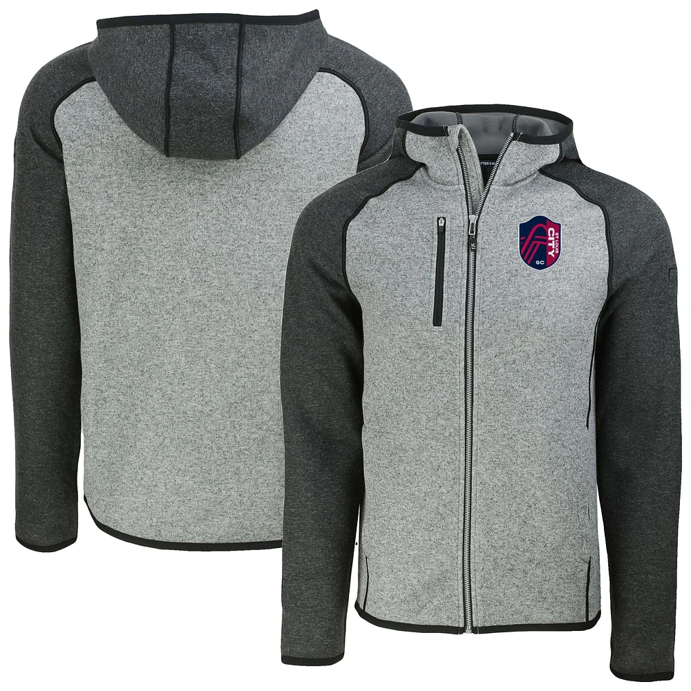 Men's Cutter & Buck Heather Gray St. Louis City SC Mainsail Raglan Full-Zip Hooded Jacket