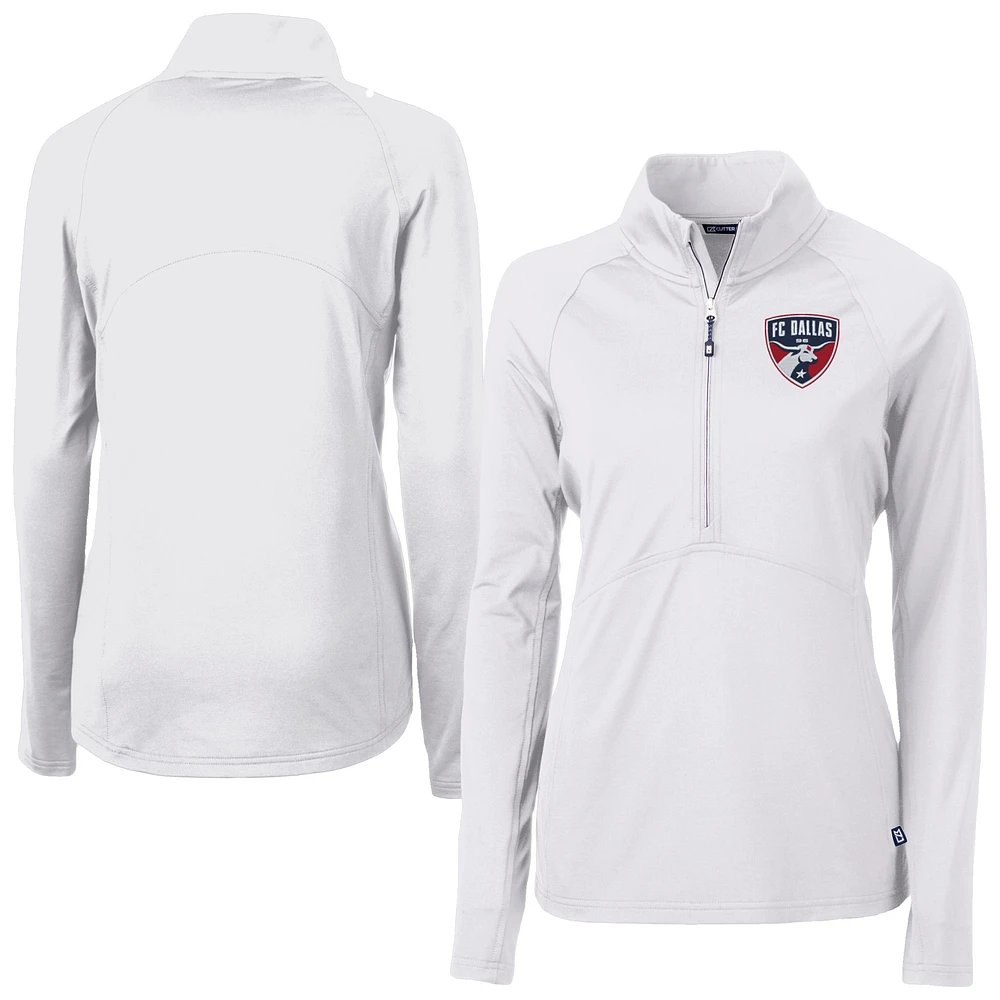 Women's Cutter & Buck White FC Dallas Adapt Eco Knit Stretch Recycled Half-Zip Top