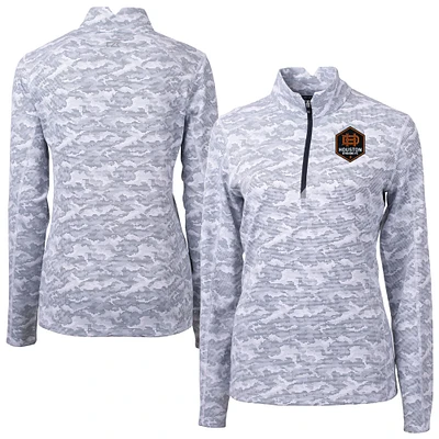 Women's Cutter & Buck  Charcoal Houston Dynamo FC Traverse Stretch Eco Camo Print Quarter-Zip Pullover Top