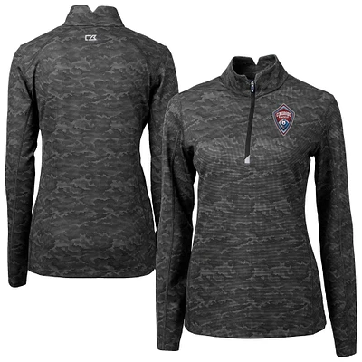 Women's Cutter & Buck  Black Colorado Rapids Traverse Stretch Eco Camo Print Quarter-Zip Pullover Top