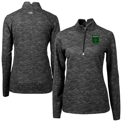 Women's Cutter & Buck  Black Austin FC Traverse Stretch Eco Camo Print Quarter-Zip Pullover Top