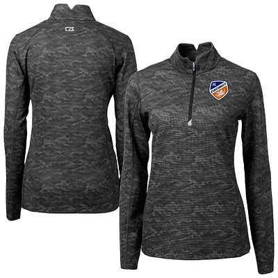 Women's Cutter & Buck  Black FC Cincinnati Traverse Stretch Eco Camo Print Quarter-Zip Pullover Top