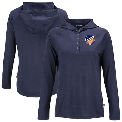 Women's Cutter & Buck  Navy FC Cincinnati Coastline Epic Comfort Eco Recycled Quarter-Snap Raglan Hoodie Top