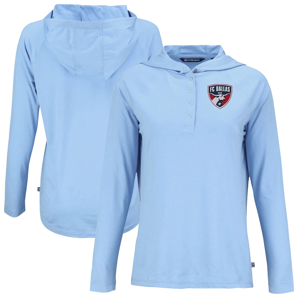 Women's Cutter & Buck Powder Blue FC Dallas Coastline Epic Comfort Eco Recycled Quarter-Snap Raglan Hoodie Top