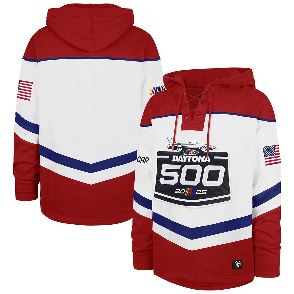 Men's '47 White 2025 Daytona 500 Lacer Pullover Hoodie