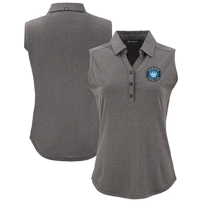 Women's Cutter & Buck  Heather Black Charlotte FC Forge Eco Stretch Recycled Sleeveless Polo
