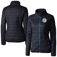 Women's Cutter & Buck Navy Chicago Fire Rainier PrimaLoft Eco Insulated Full-Zip Printed Puffer Jacket
