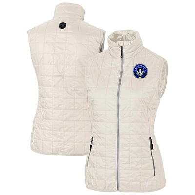 Women's Cutter & Buck  Oatmeal CF Montreal Rainier PrimaLoft Eco Insulated Full-Zip Printed Puffer Vest