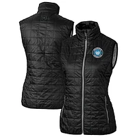 Women's Cutter & Buck  Black Charlotte FC Rainier PrimaLoft Eco Insulated Full-Zip Printed Puffer Vest