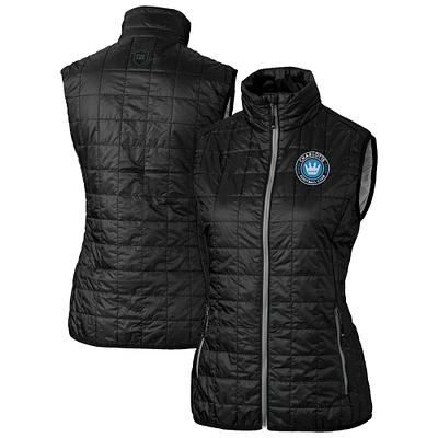 Women's Cutter & Buck  Black Charlotte FC Rainier PrimaLoft Eco Insulated Full-Zip Printed Puffer Vest