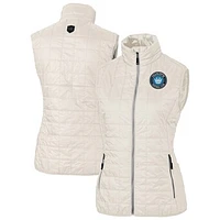 Women's Cutter & Buck  Oatmeal Charlotte FC Rainier PrimaLoft Eco Insulated Full-Zip Printed Puffer Vest
