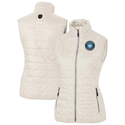 Women's Cutter & Buck  Oatmeal Charlotte FC Rainier PrimaLoft Eco Insulated Full-Zip Printed Puffer Vest