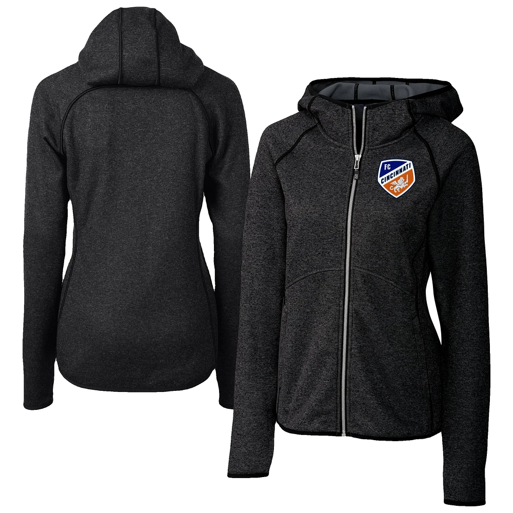 Women's Cutter & Buck Heather Charcoal FC Cincinnati Mainsail Sweater-Knit Full-Zip Jacket