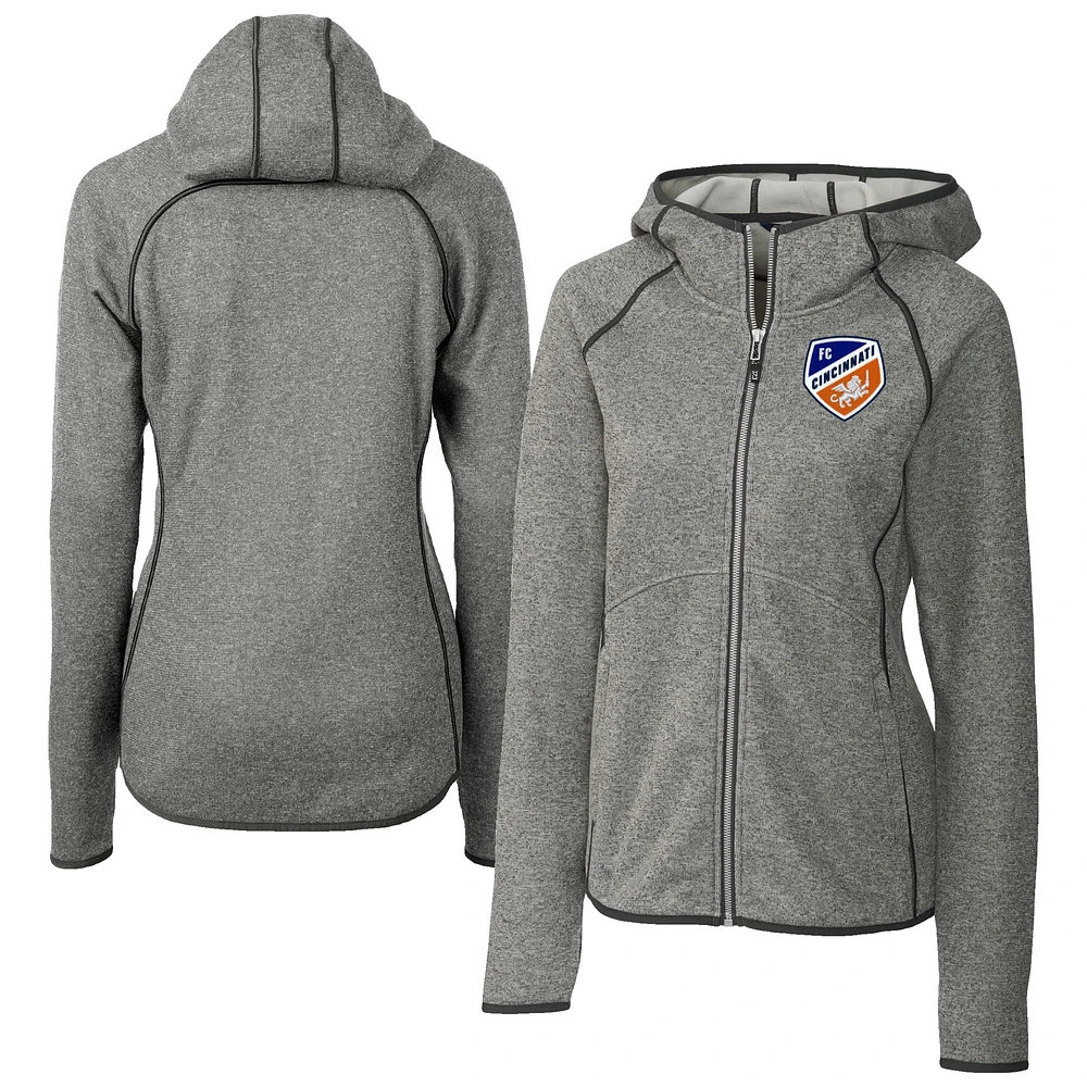 Women's Cutter & Buck Heather Gray FC Cincinnati Mainsail Sweater-Knit Full-Zip Jacket
