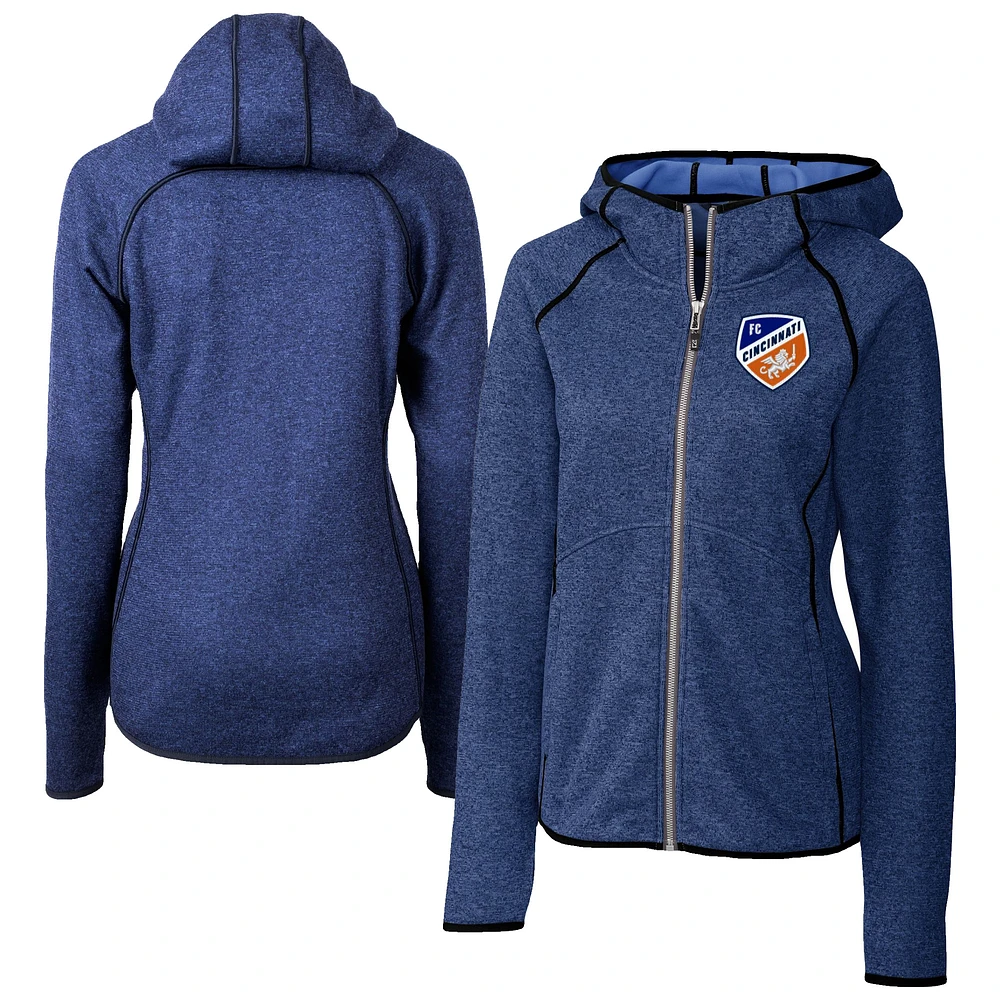 Women's Cutter & Buck Heather Blue FC Cincinnati Mainsail Sweater-Knit Full-Zip Jacket