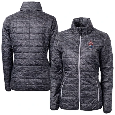 Women's Cutter & Buck  Black Colorado Rapids Rainier PrimaLoft Eco Insulated Full-Zip Printed Puffer Jacket