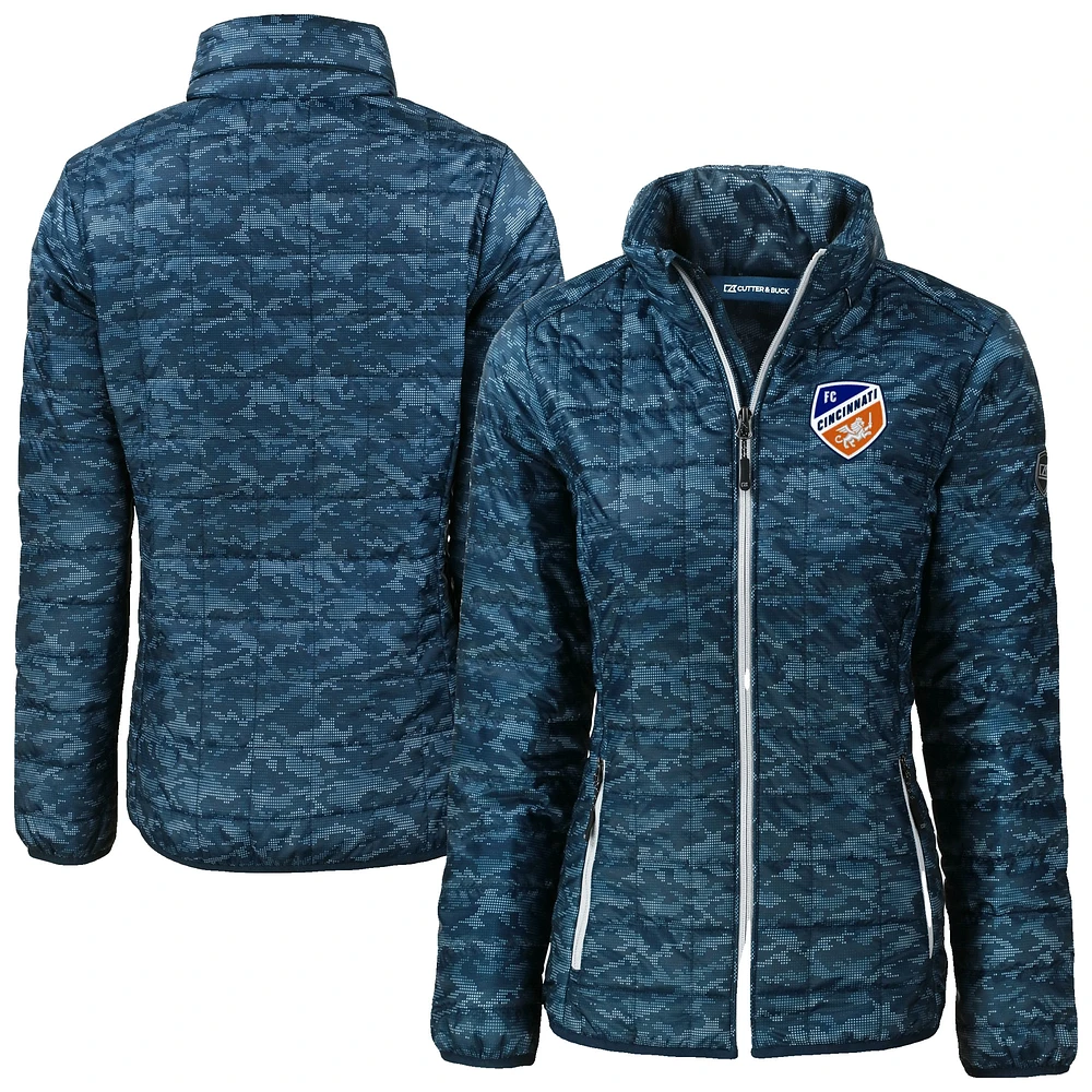 Women's Cutter & Buck Navy FC Cincinnati Rainier PrimaLoft Eco Insulated Full-Zip Printed Puffer Jacket