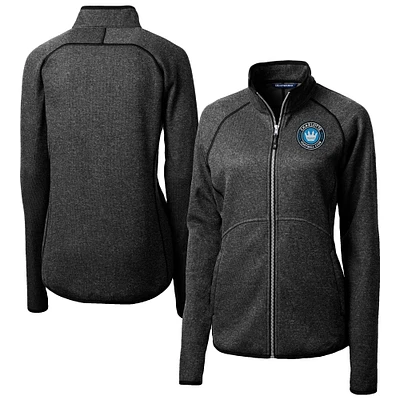 Women's Cutter & Buck  Heather Charcoal Charlotte FC Mainsail Sweater-Knit Raglan Full-Zip Jacket