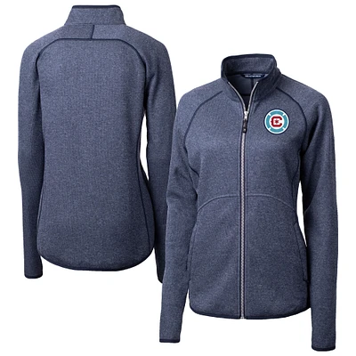 Women's Cutter & Buck  Heather Navy Chicago Fire Mainsail Sweater-Knit Raglan Full-Zip Jacket