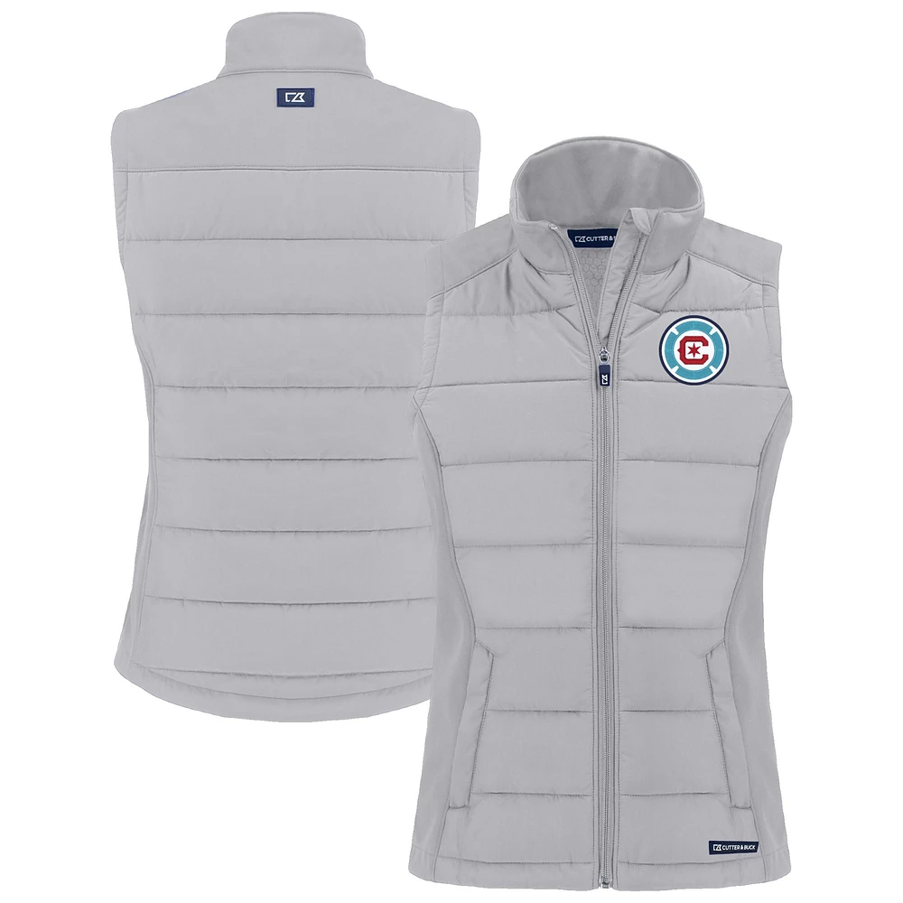 Women's Cutter & Buck Gray Chicago Fire Evoke Hybrid Eco Softshell Recycled Full-Zip Vest