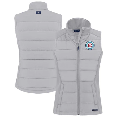Women's Cutter & Buck Gray Chicago Fire  Evoke Hybrid Eco Softshell Recycled Full-Zip Vest