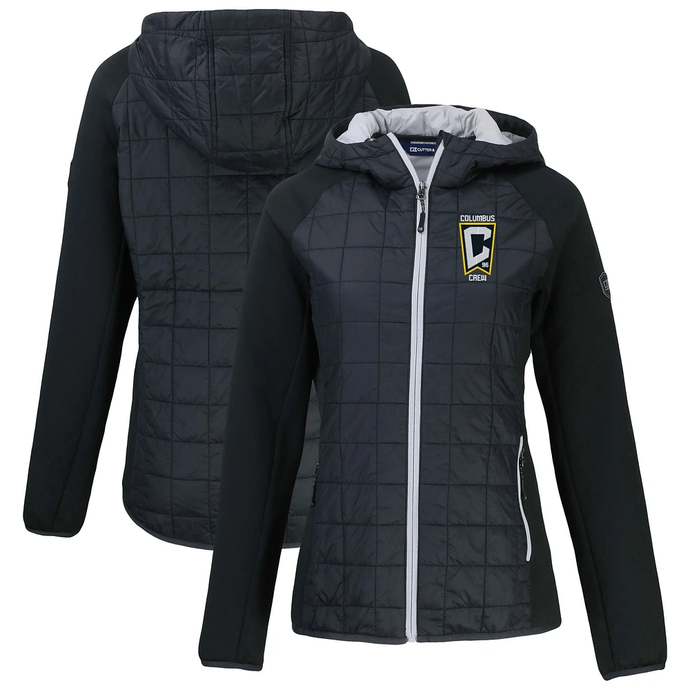 Women's Cutter & Buck Black Columbus Crew Rainier Primaloft Eco Raglan Full-Zip Hybrid Hooded Jacket