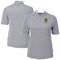 Women's Cutter & Buck  Navy Nashville SC Virtue Eco Pique Stripe Recycled Quarter-Zip Top