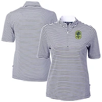 Women's Cutter & Buck  Navy Nashville SC Virtue Eco Pique Stripe Recycled Quarter-Zip Top