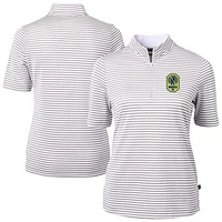 Women's Cutter & Buck  Gray Nashville SC Virtue Eco Pique Stripe Recycled Quarter-Zip Top