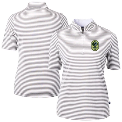 Women's Cutter & Buck  Gray Nashville SC Virtue Eco Pique Stripe Recycled Quarter-Zip Top