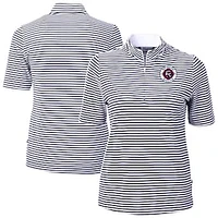 Women's Cutter & Buck  Navy New England Revolution Virtue Eco Pique Stripe Recycled Quarter-Zip Top