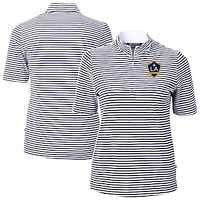 Women's Cutter & Buck  Navy LA Galaxy Virtue Eco Pique Stripe Recycled Quarter-Zip Top
