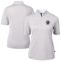 Women's Cutter & Buck  Gray New England Revolution Virtue Eco Pique Stripe Recycled Quarter-Zip Top