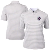 Women's Cutter & Buck  Gray New England Revolution Virtue Eco Pique Stripe Recycled Quarter-Zip Top