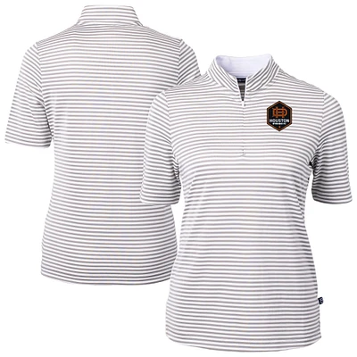 Women's Cutter & Buck  Gray Houston Dynamo FC Virtue Eco Pique Stripe Recycled Quarter-Zip Top