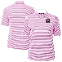Women's Cutter & Buck  Pink Inter Miami CF Virtue Eco Pique Stripe Recycled Quarter-Zip Top
