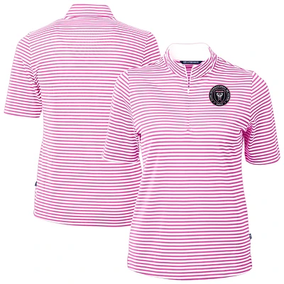Women's Cutter & Buck  Pink Inter Miami CF Virtue Eco Pique Stripe Recycled Quarter-Zip Top
